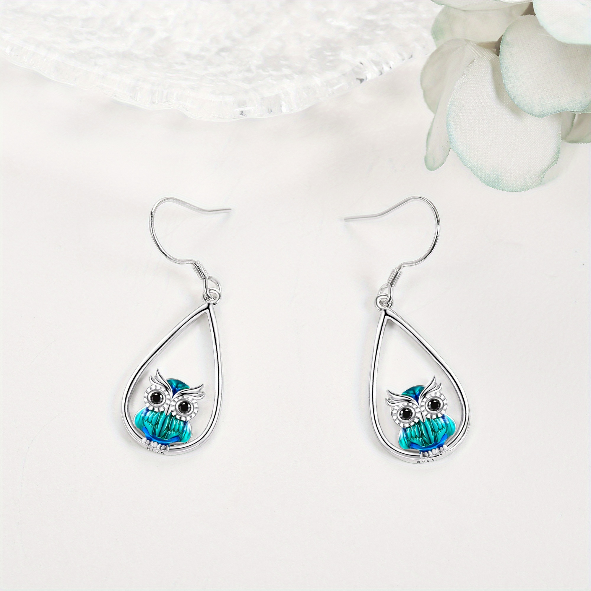Women's Sterling Silver Owl Dangle Drop Earrings